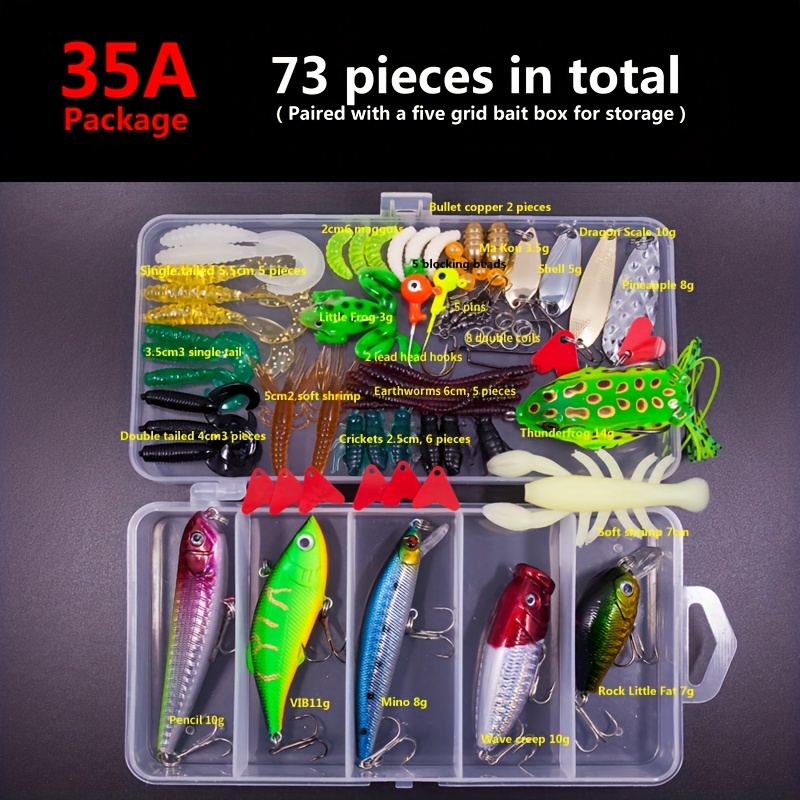 75 Pcs Fishing Lures Set Spoon Hooks Minnow Pilers Hard Lure Kit In Box  Fishing Gear Accessories