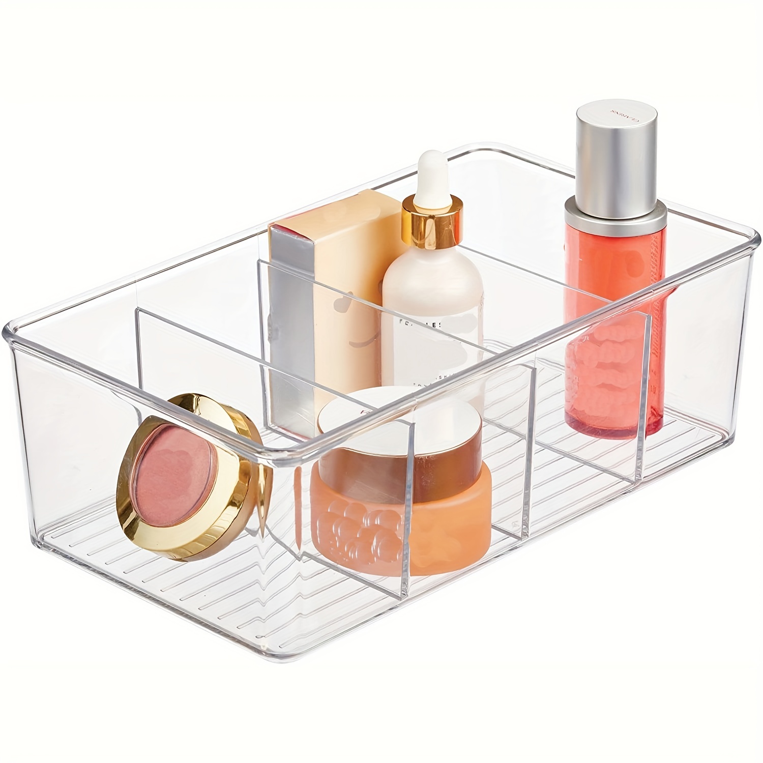 Plastic Bathroom Storage Organizer Bin Box - 3/4 Divided Sections - For  Cabinets, Shelves, Countertops, Bedroom, Laundry Room - Clear - Temu