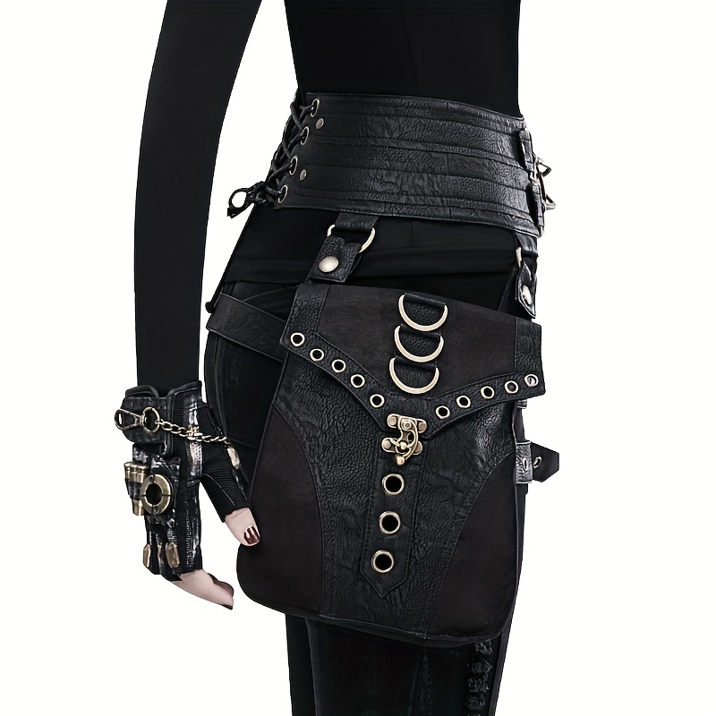 High Quality PU Leather Unisex Hip Drop Leg Bag Waist Fanny Belt Bum  Gothtic Motorcycle Steam Punk Rock Messenger Shoulder Pack