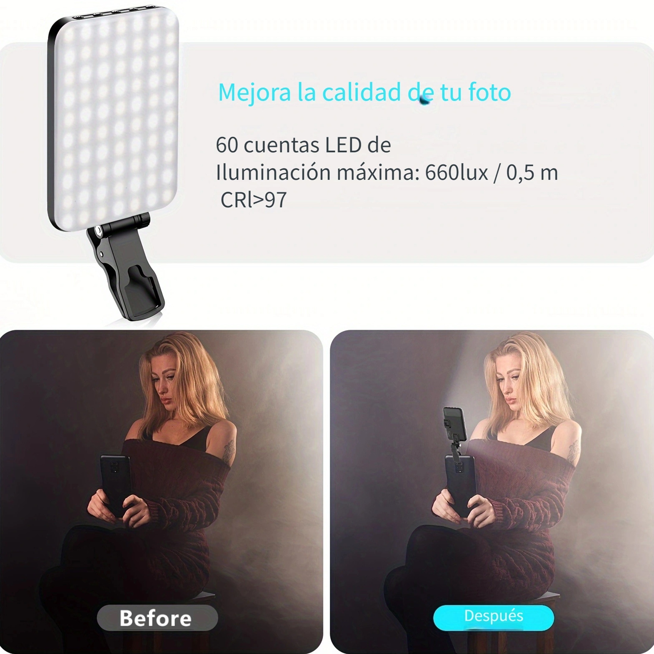 Luz Led Selfies Clip Teléfono Delantero Trasero 60 Cuentas - Temu