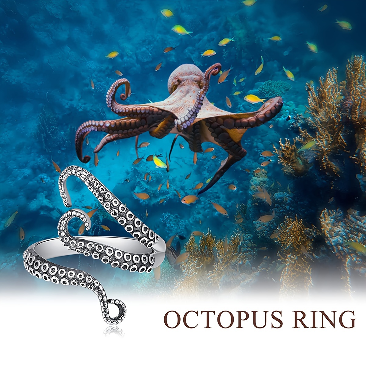 GAUEIOUR Gothic Punk Octopus Rings,Vintage Ring Octopus tentacle North Sea  Giant Demon Opening Men's and Women's Ring Ring : : Fashion