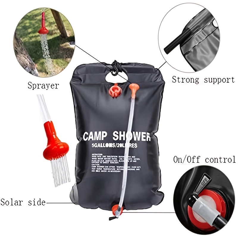 Camping Portable Solar Shower Bag, 10 Gallons/40L, with On/Off Shower Head, for Camping, Beach Swimming, Outdoor Traveling, Men's, Black