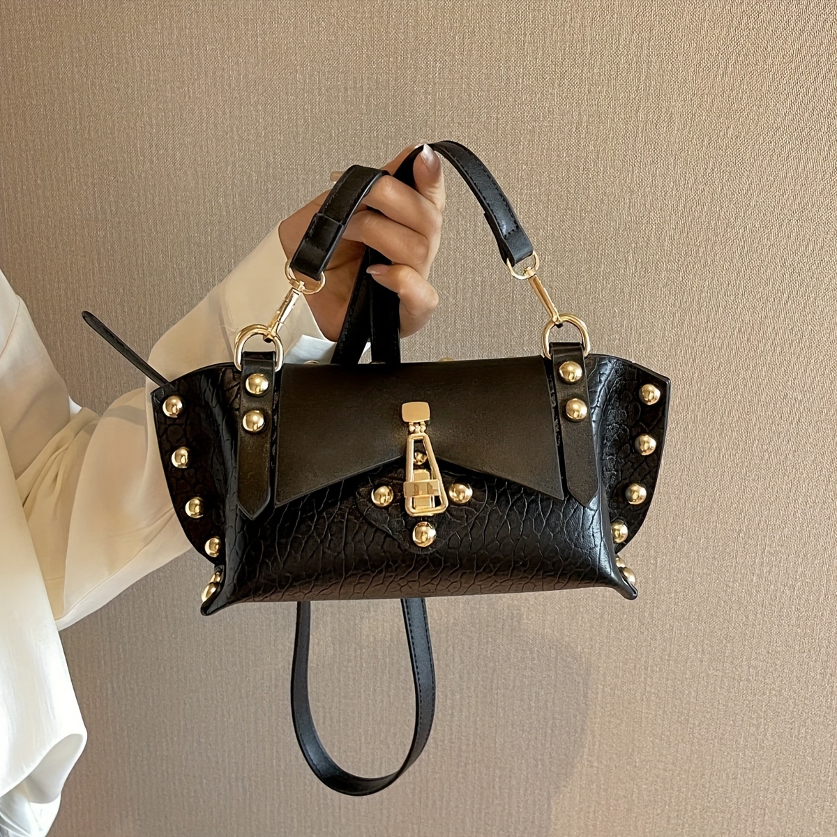 Trendy Pu Crossbody Bag, Elegant Rivet Studded Shoulder Bag, Women's  Fashion Handbag & Purse - Temu