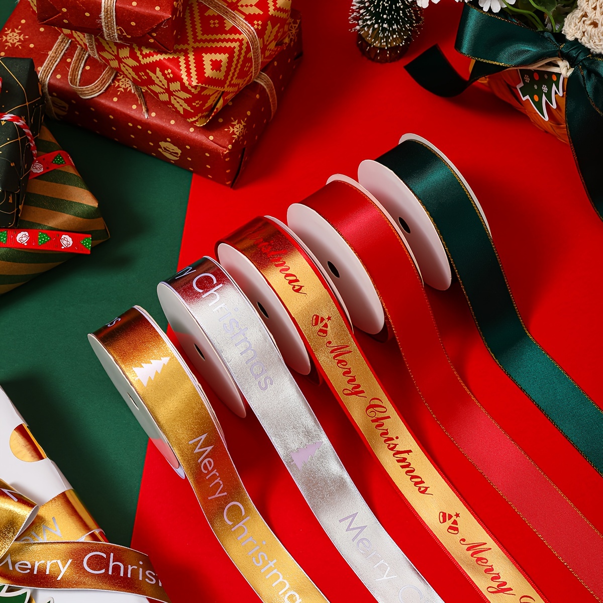 9 Meters Christmas Gold Letter Packaging Ribbon With Santa - Temu