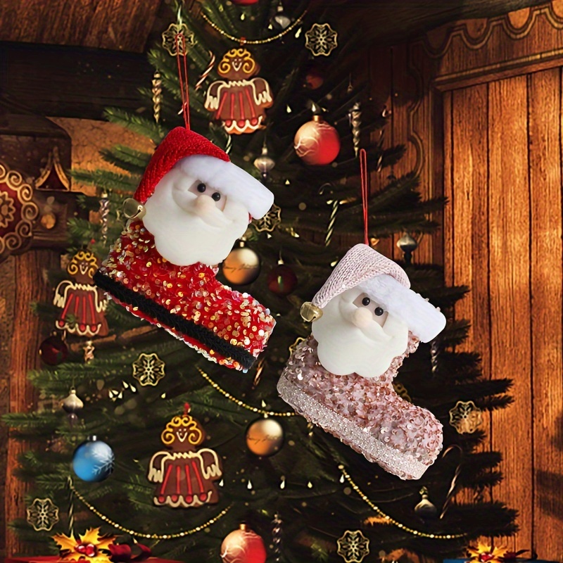 Christmas Three-dimensional Santa Claus Sequin Boots Candy Socks