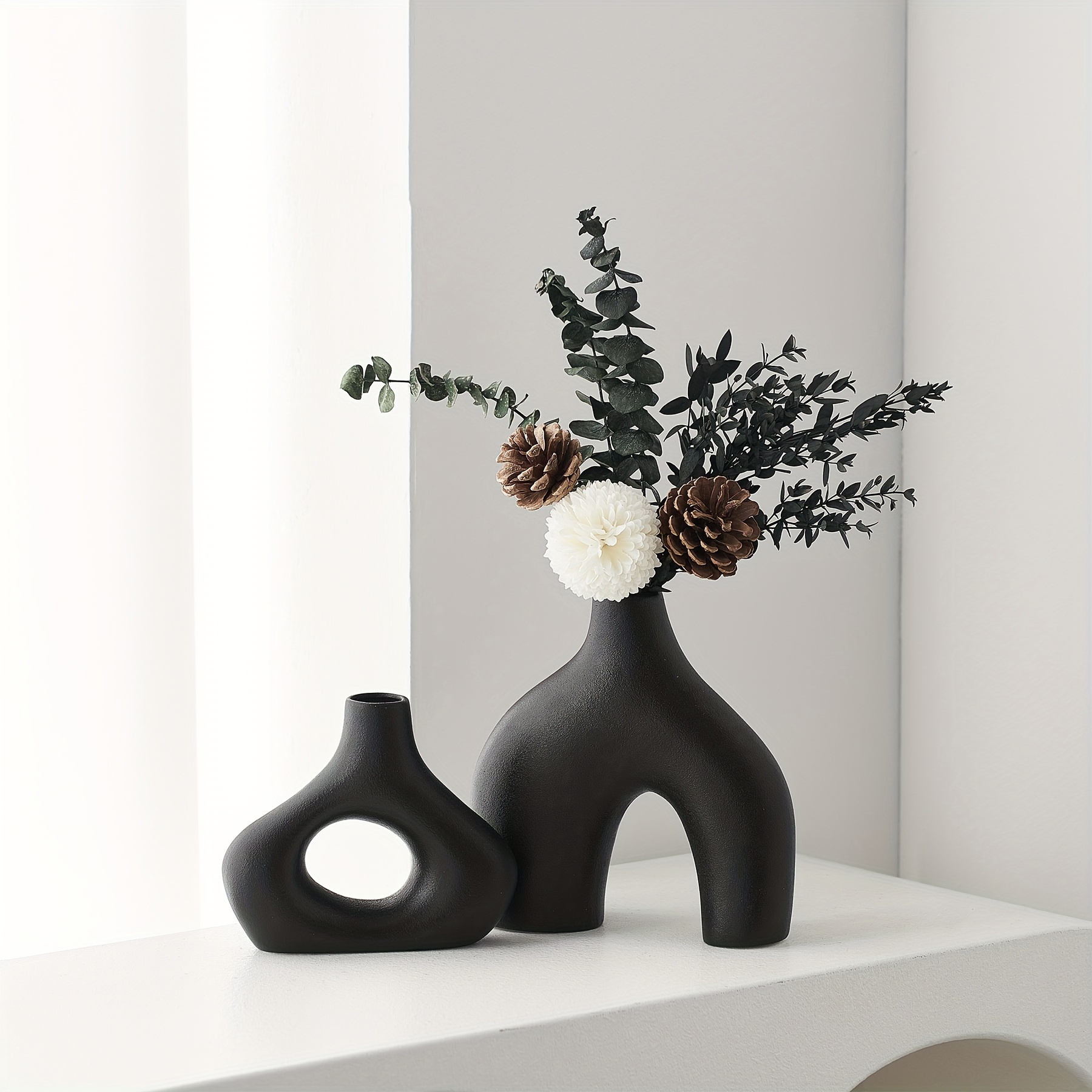 Black Ceramic Vase Set 2 for Decor,Modern Abstract Vases for Home  Decor,Nordic Minimalist Decor,Shelf Decor,Table Decor,Decorative Geometric  Vases for