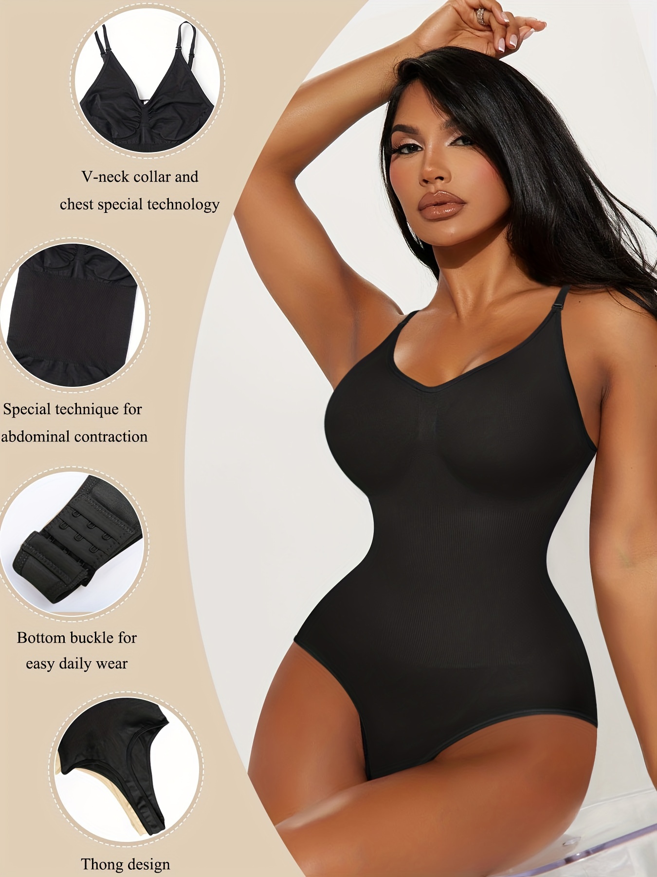 Women's Bodysuit Solid V Neck Thong Pants Slimming Waist Shapewear :  : Clothing, Shoes & Accessories