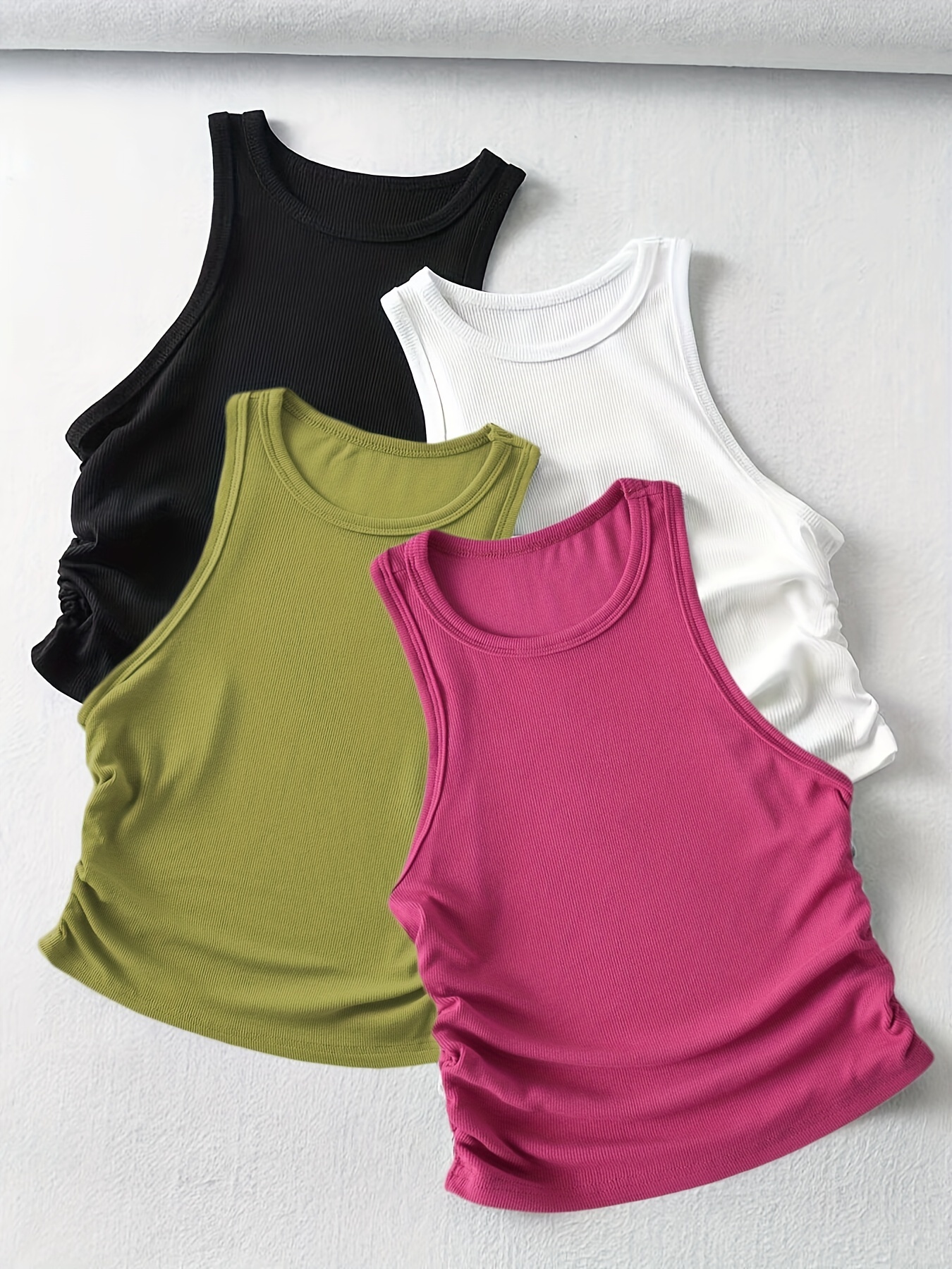 Side Ruched Tank Tops Y2k Crew Neck Tank Tops Summer Women's
