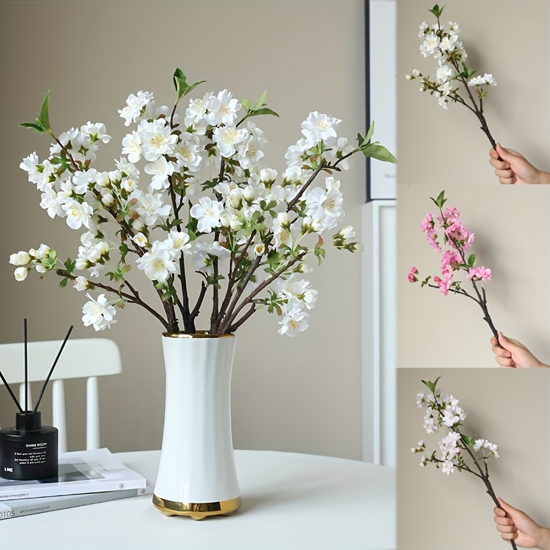 3pcs,Artificial Cherry Blossom Flower Branches ,24.8inch Silk Spring Peach  Blossom Bouquet Fake Flower Stems Arrangement For Wedding Home DIY  Decoration,The Perfect Spring Decoration, Suitable For Indoor And Outdoor  Decoration Of Wedding Gardens