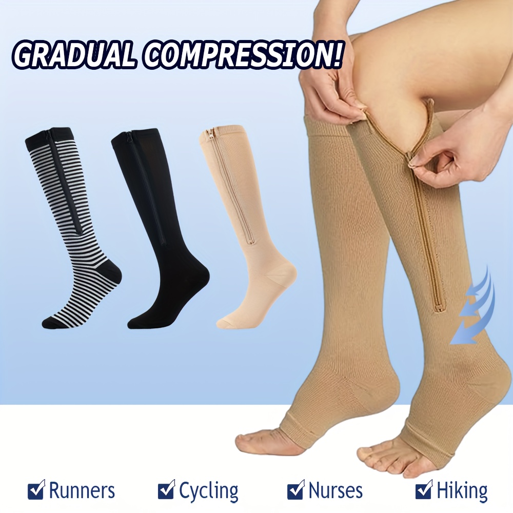 Side Zipper Compression Socks Breathable Knee High Sports - Temu