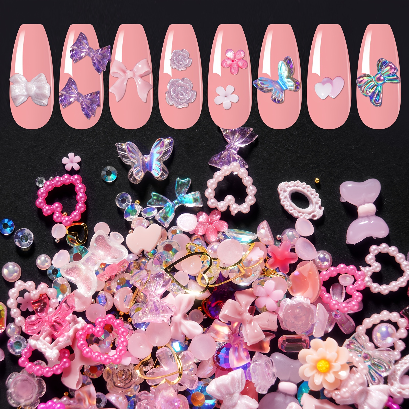  550Pcs 3D Assorted Mix Color Nail Charms Multi Shapes