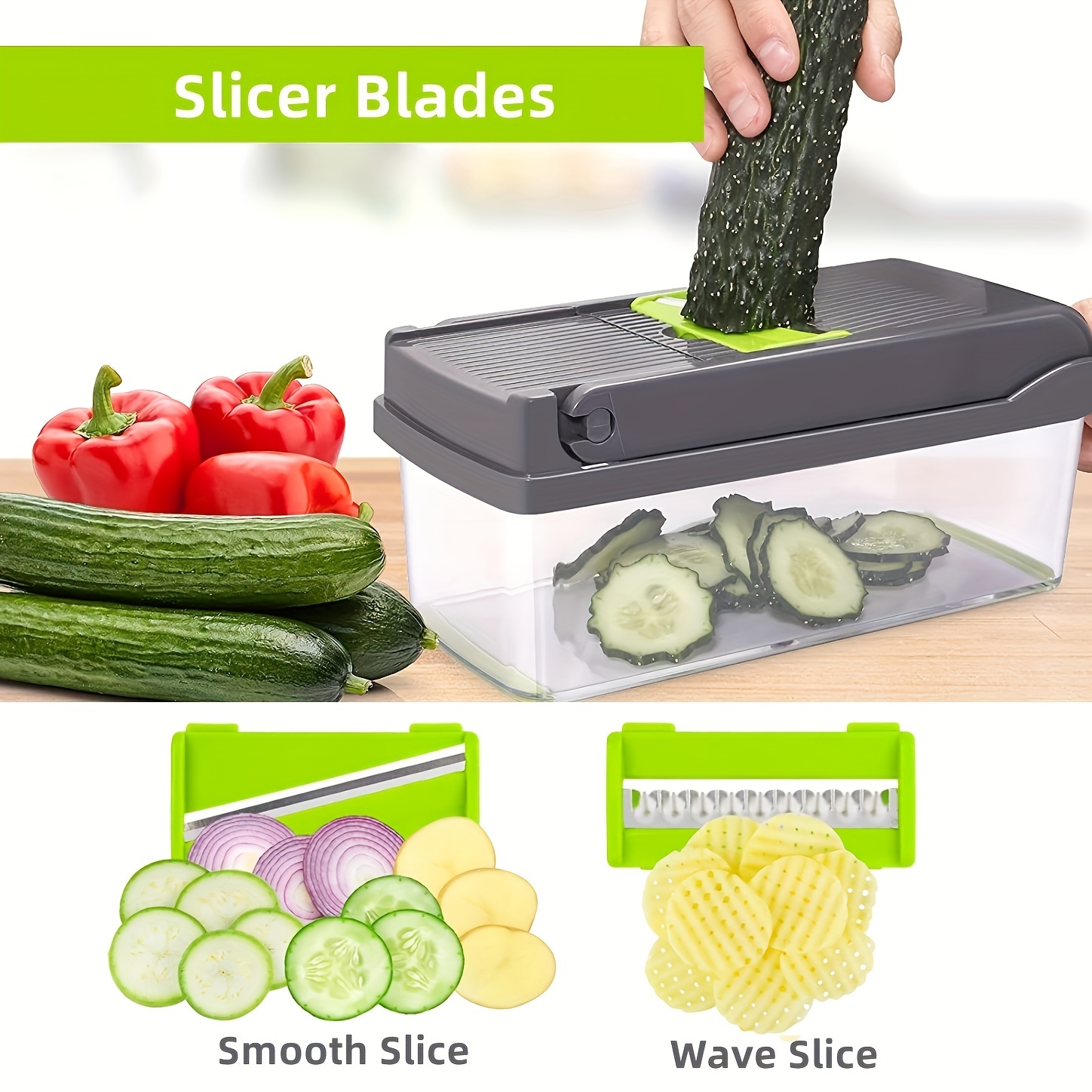 Kitexpert Picador de verduras, picador de cebolla, picador de verduras con  7 cuchillas y recipiente, cortador de verduras 7 en 1, cortador de verduras