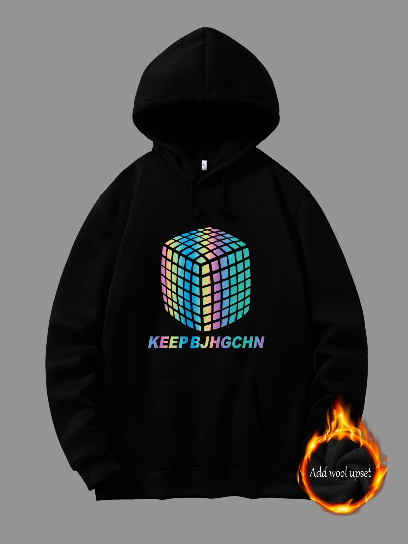 Men's Casual Laser Reflective Magic Cube Print Hooded Sweatshirt