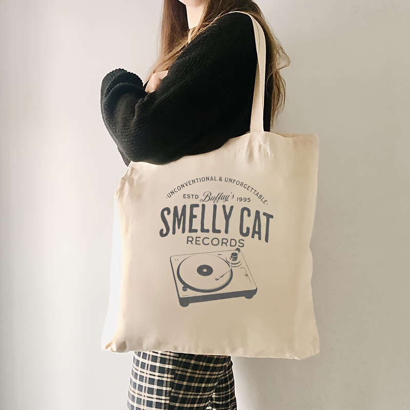

1 Pc Smelly Cat Friends Pattern Tote Bag, Canvas Shoulder Bag For Travel Daily Commute Women's Shopping Bag, Best Gift For Xmas, Trendy Folding Shoulder Bag