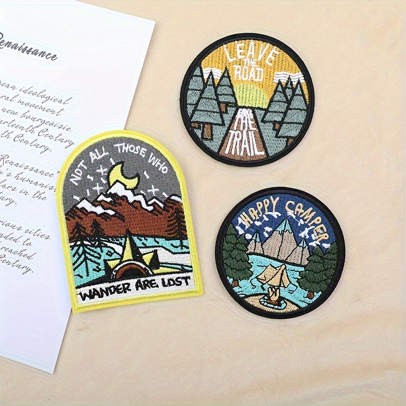 9pcs Large Outdoors Nature Iron On Patches, Assorted Hiking Happy Camper  Sew on DIY Assorted Embroidered Appliques Badges for Jeans Jackets  Backpacks