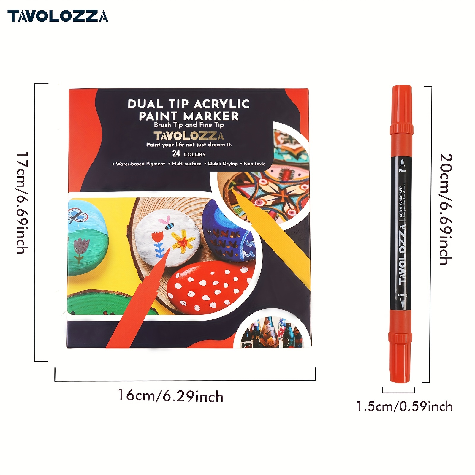 TAVOLOZZA 24 COLORS Acrylic Paint Pens Dual Tip Paint Markers with