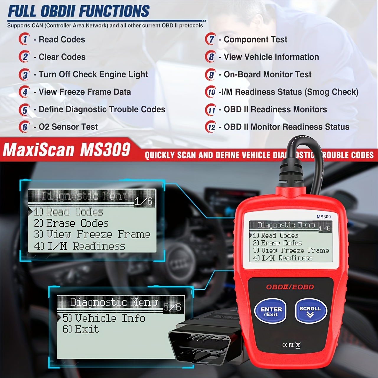 cars diagnostic tool the upgraded version of ms309 obd2 obdii eobd fault code reader scanner tool