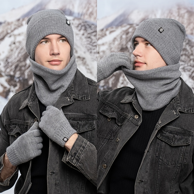 Winter Men Beanie Hat, Scarf, Touch Screen Gloves, 3 Pieces Winter