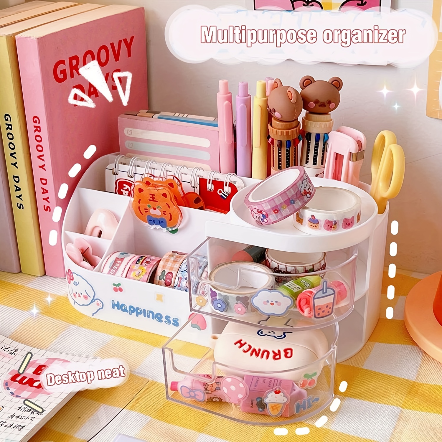 Kawaii Stationery Storage Box Desktop Makeup Organizer Hand - Temu