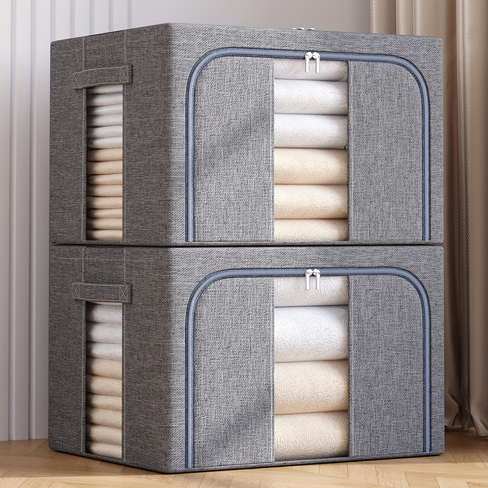 

1pc Foldable Clothing Storage Box, Large Capacity Organizer With Visual Window, Can Be Used For Storing Clothes, Pants, Quilts, Bedding, Toys, Etc