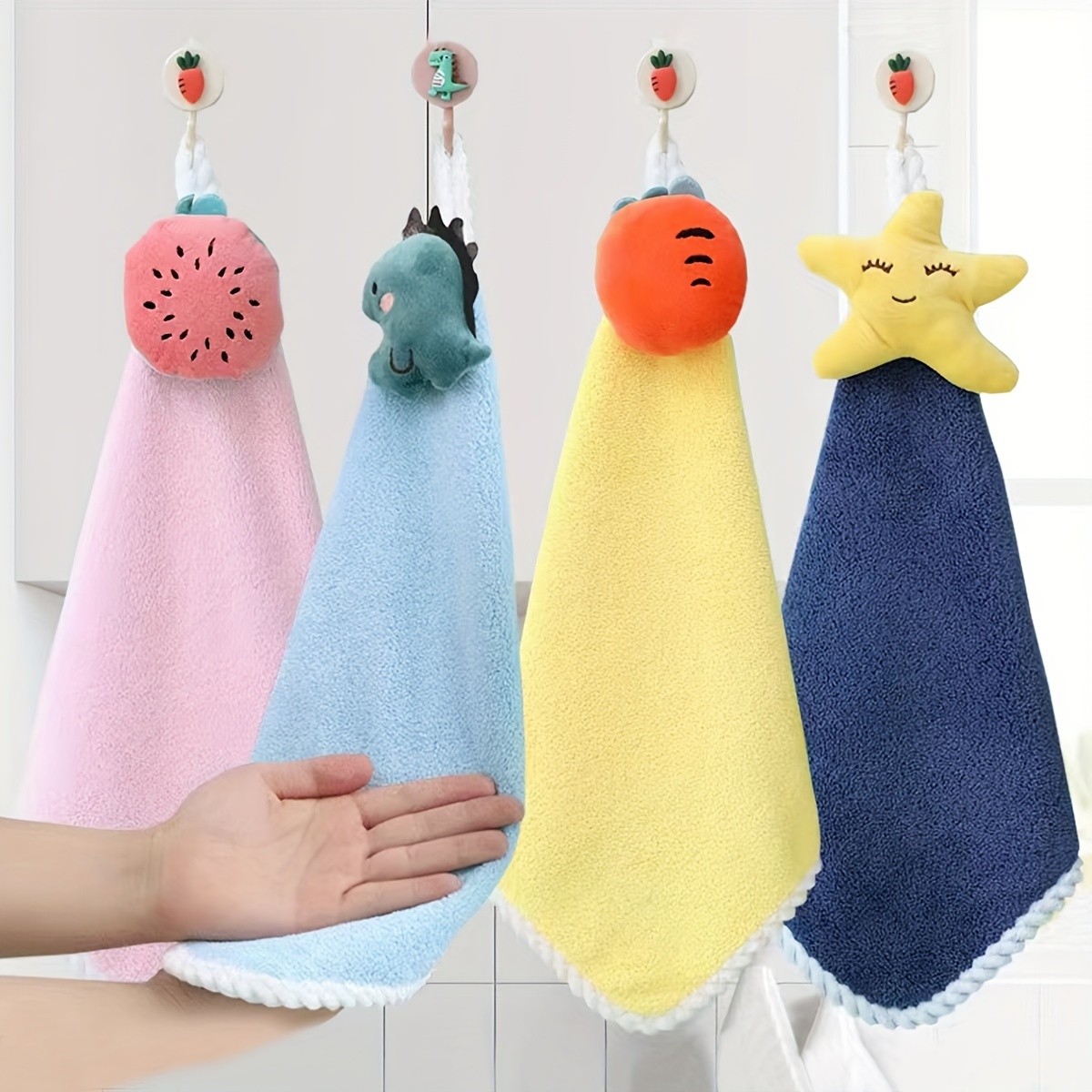 Hanging Hand Towe,Hand Dry Towels For Kitchen &Amp; Bathroom,Cartoon  Animals Embroidery Super Absorbent Soft Small Hanging Towel Set With  Hanging