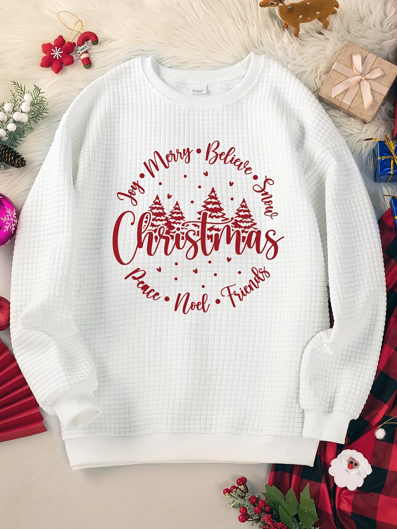FASHGL Women's Christmas Tree Sweatshirt - Cute Holiday Graphic Long Sleeve Pullover Blouse