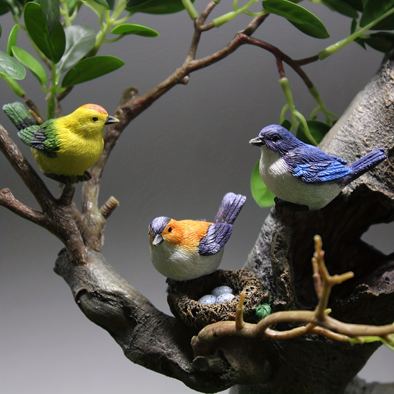 Acheter 1 ensemble d'oiseaux à plumes réalistes avec nid et œufs d'oiseaux,  oiseaux artisanaux artificiels pour fêtes de jardin, décoration de pelouse,  ornement de maison et de voiture