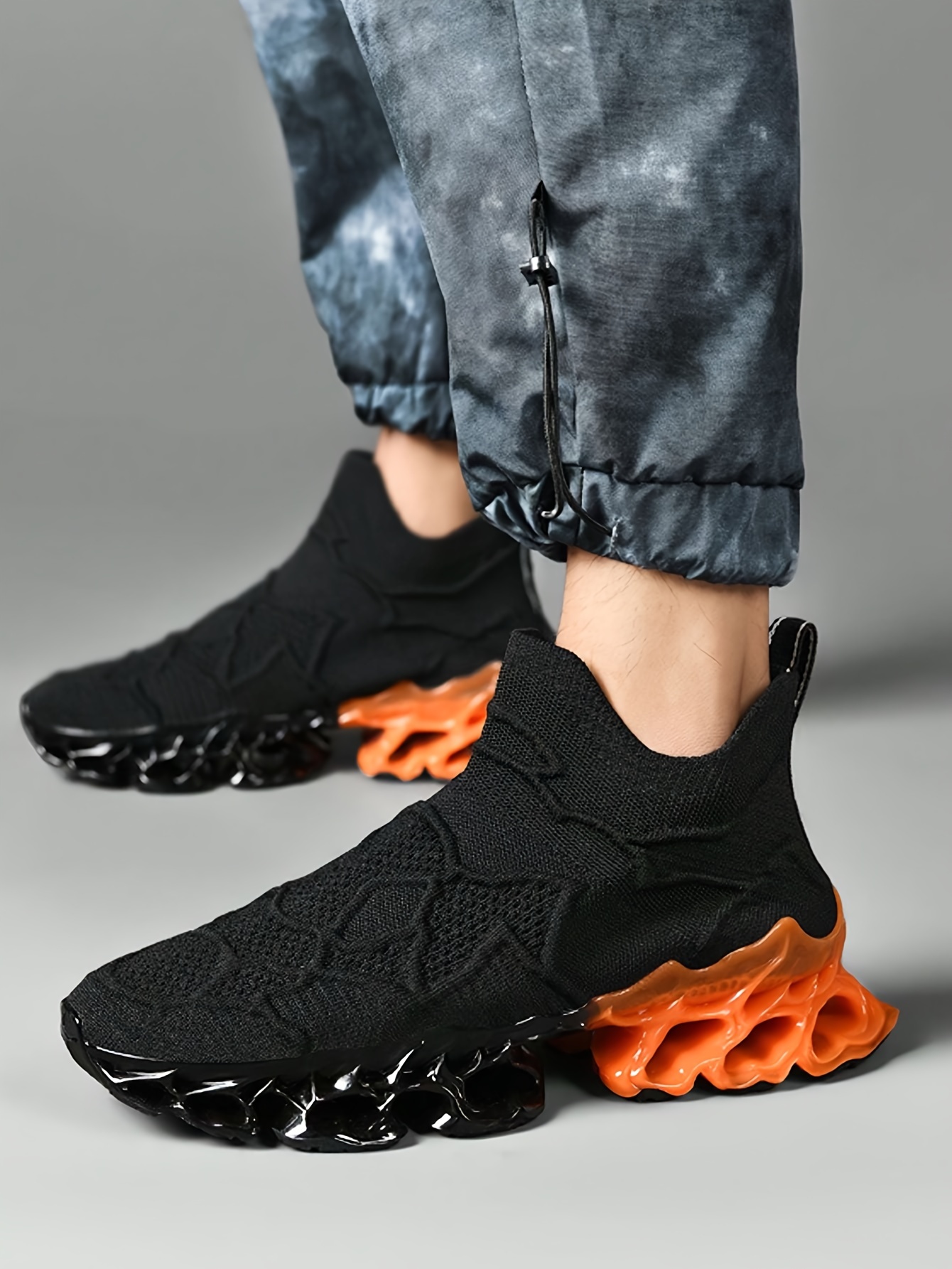 mens woven knit breathable blade type sock shoes comfy non  display picture 2