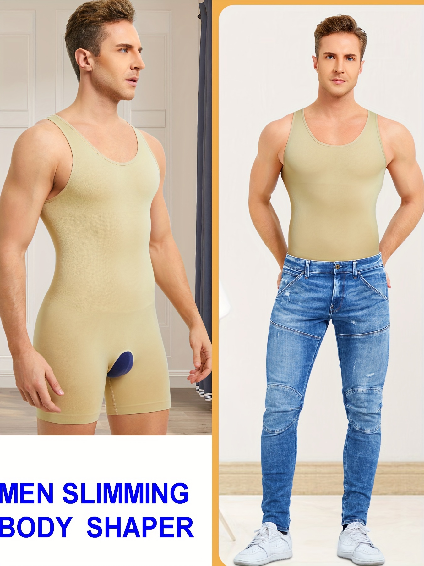 Men Shapewear Compression Body Shaper High Waist Tummy Control Slimming  Bodysuit