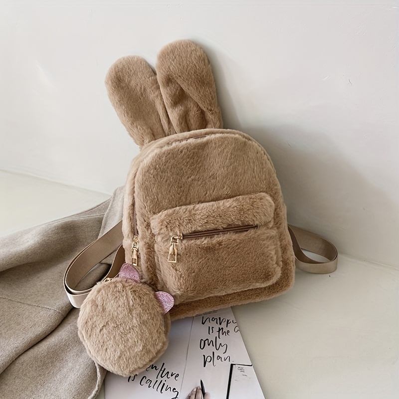 Women Girls Bunny Backpack Plush Mini Fluffy Rabbit Ear Backpack Fuzzy  Bunny Satchel Casual Daypack