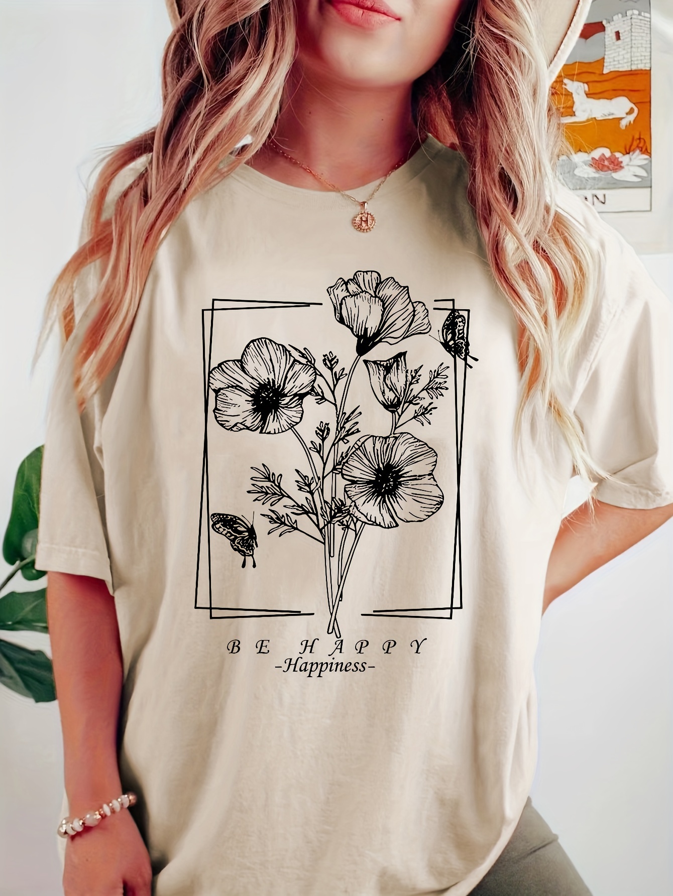 Flower Book Print Crew Neck T shirt Casual Short Sleeve T - Temu
