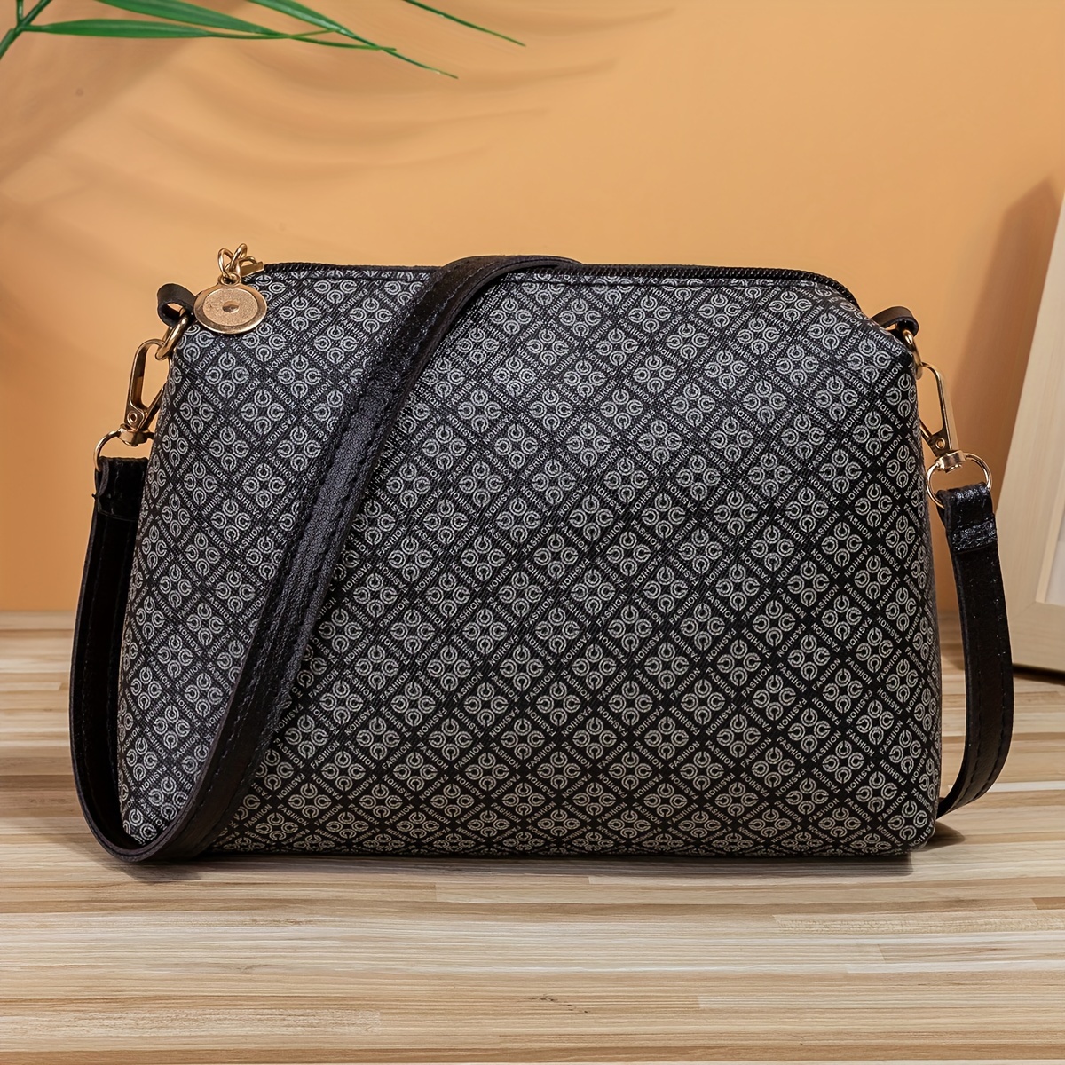 Women's Geometric Print PU Sling Bag, Trendy & Stylish Crossbody