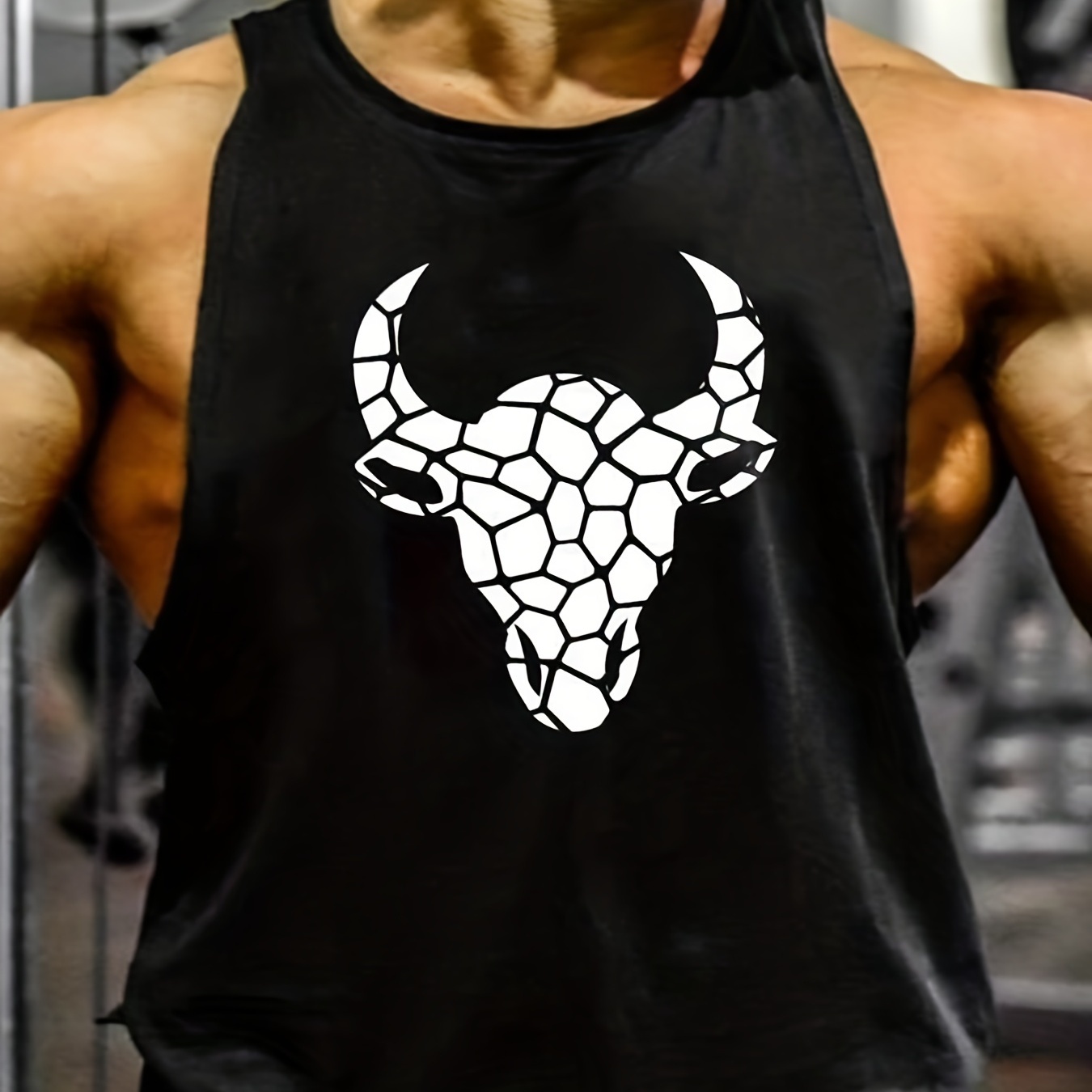 

Men's Casual Bull Element Graphic Print Sleeveless Tank Tops, Summer Oversized Loose Vest For Fitness, Workout, Training Plus Size