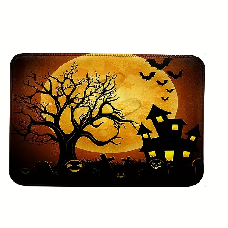 Happy Halloween Bath Non-Slip Carpet Bats In The Night Flannel Mat Entrance  Door Doormat Floor