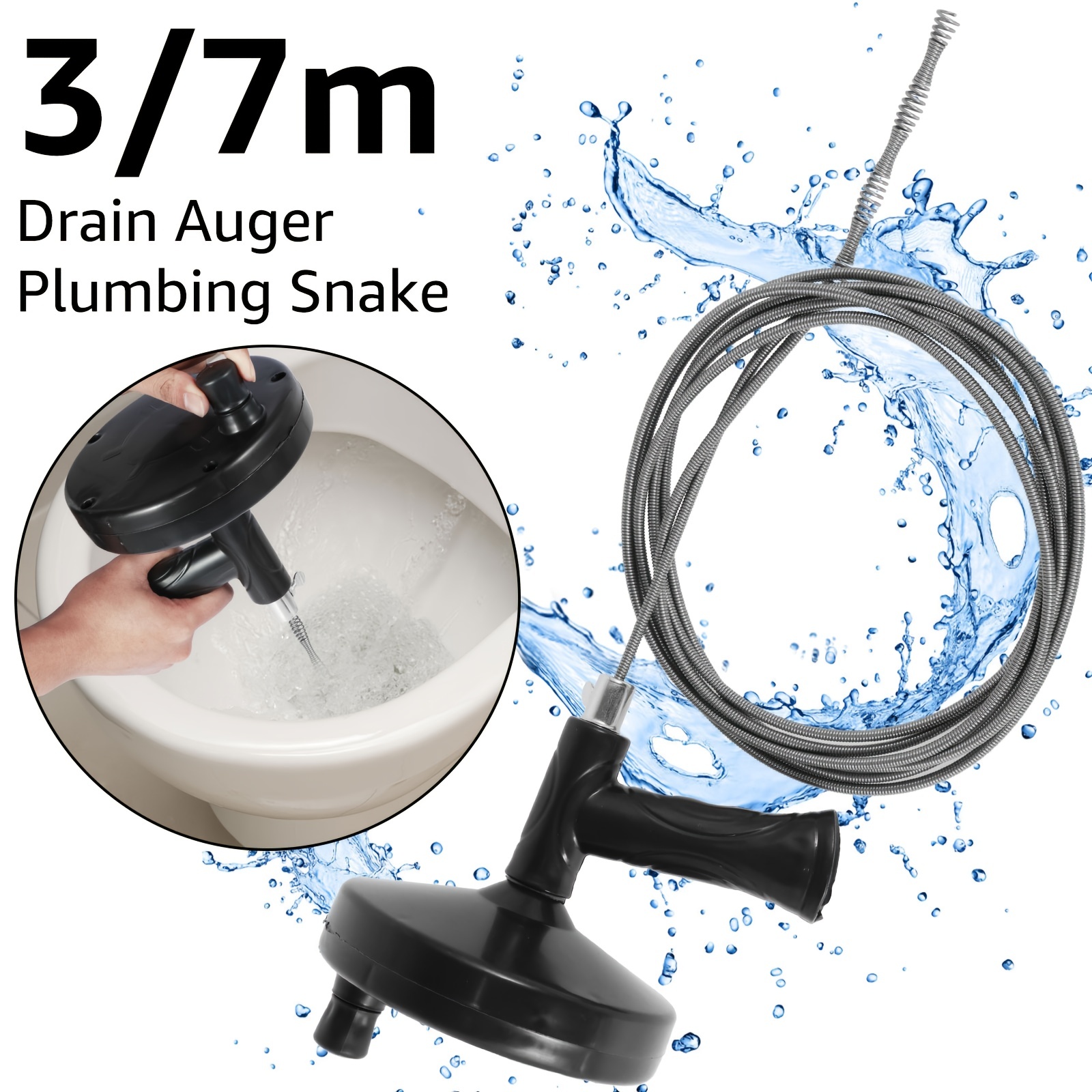 KMT 1PC 140cm/55inch Plumbing Snake Drain Auger with Crank,Flexible Sink  Pipe Snake,Drain Clog Remover for Bathroom Kitchen Sink, Shower Drain