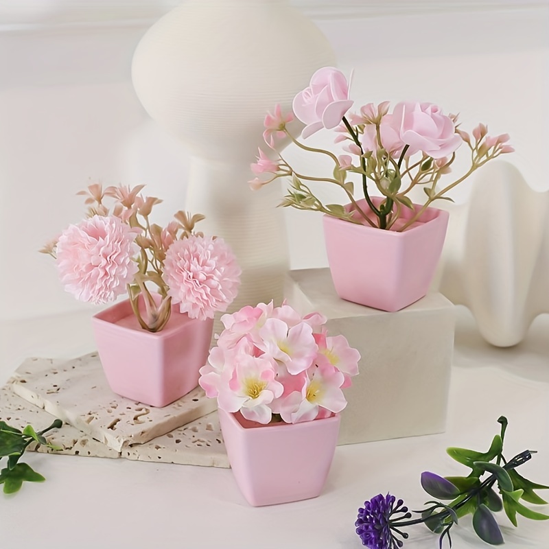 3 Pots Artificial Flowers And Small Potted Plants Can Be - Temu