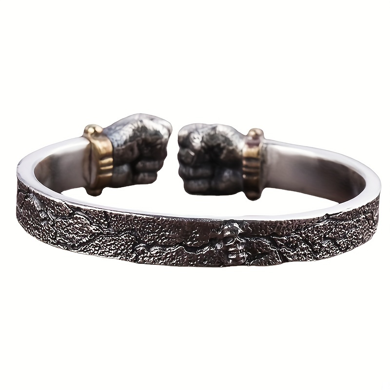 Hot Silver Vintage Solid Open Fist Bracelet, Statement Piece