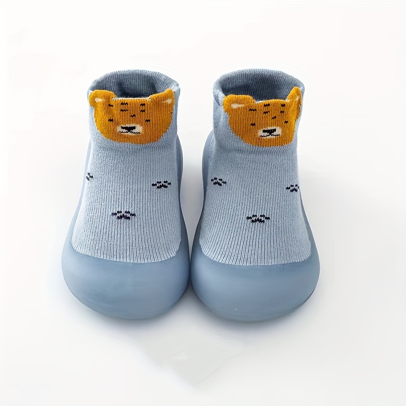 Adorable Lion Cartoon Slip-On Sock Shoes for Baby Boys - Soft, Breathable with Non-Slip Rubber Sole - Light Blue with Yellow Accents, Paw Print Design - Perfect for First Walkers, Indoor Play, Spring & Autumn, Baby Boy Shoes