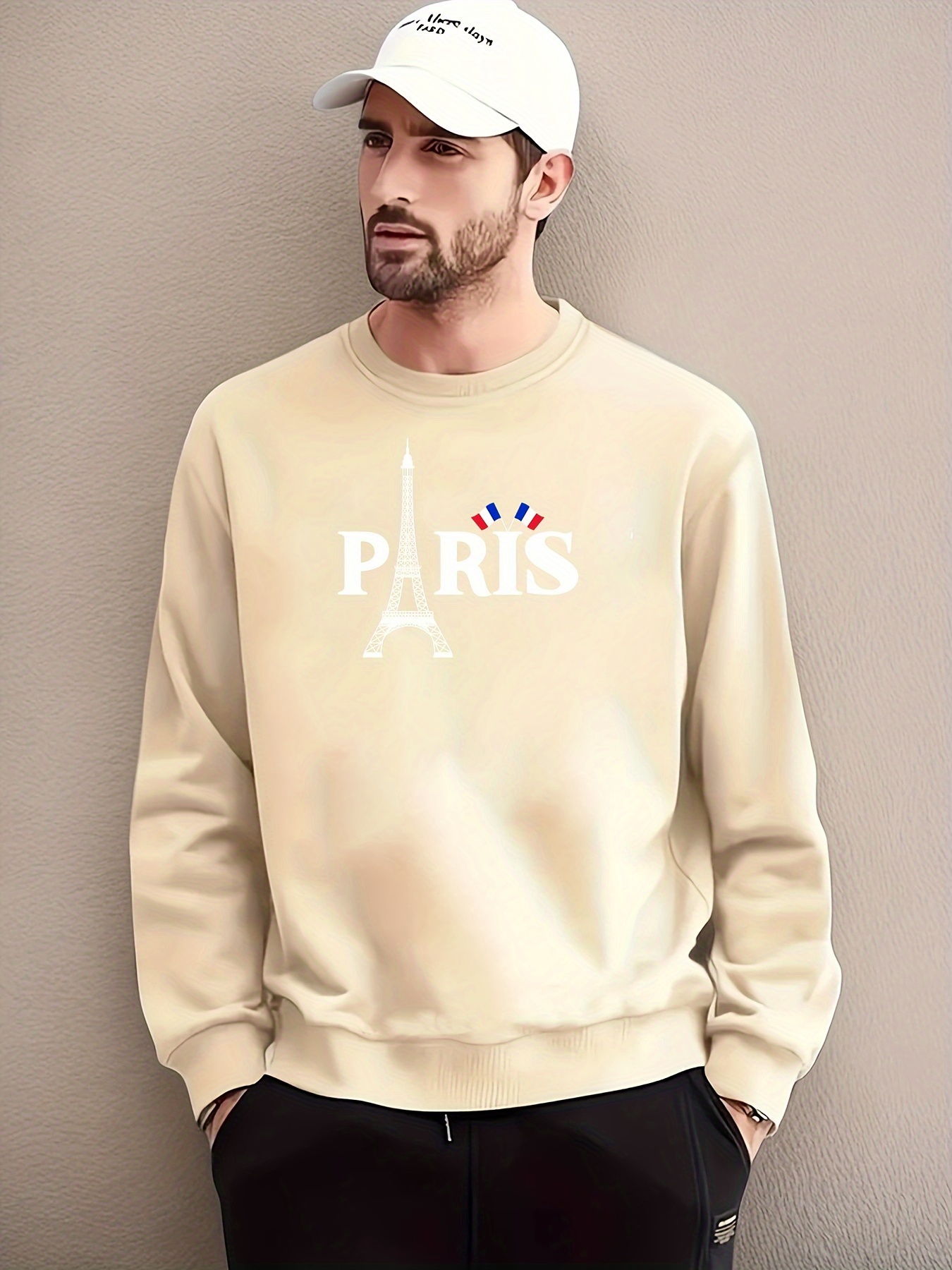 Paris Print Trendy Sweatshirt Men s Casual Graphic Design Temu