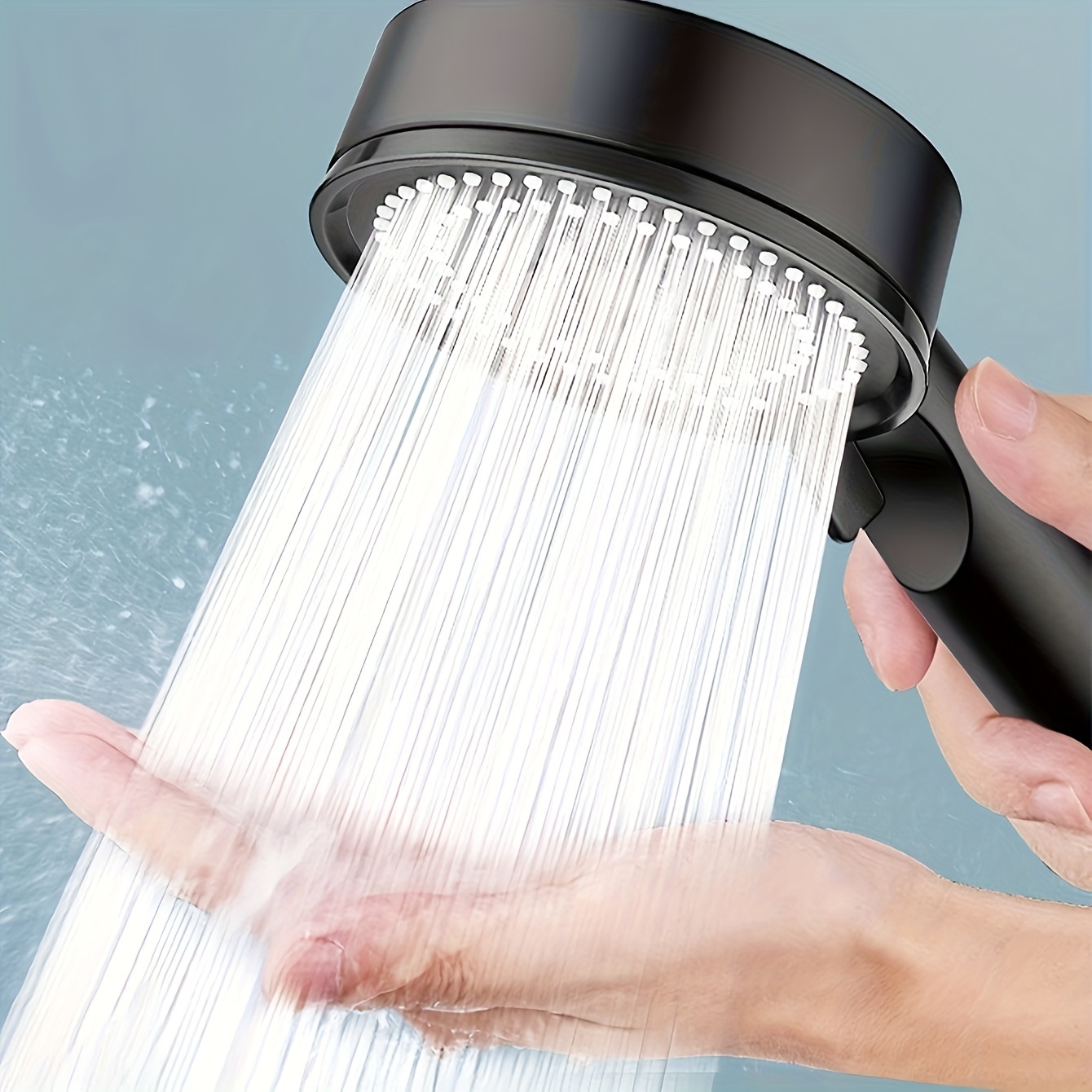 5-setting Black Shower Head, Wall Mount, Plastic Material, No Electricity Required, Super Powerful, For Home, Bathroom, Shower