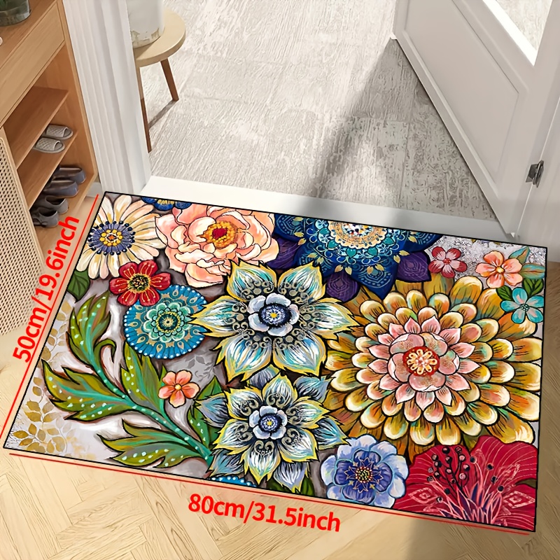 Boho Floral Kitchen Mat, Cushioned Anti-fatigue Kitchen Rugs Non