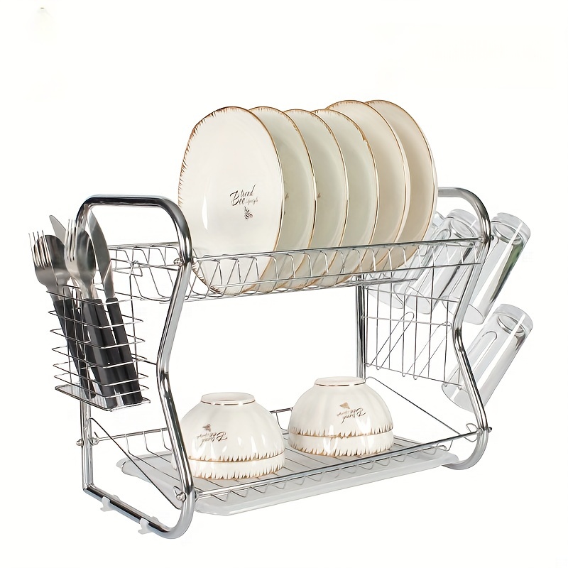 1pc Multifunction Double Layer Grey Dish Storage Rack, PP Creative Dish  Draining Rack For Kitchen