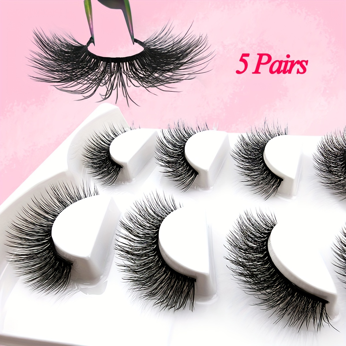5 Pairs Short Wispy Faux Mink Fluffy Lashes 15mm Natural Look