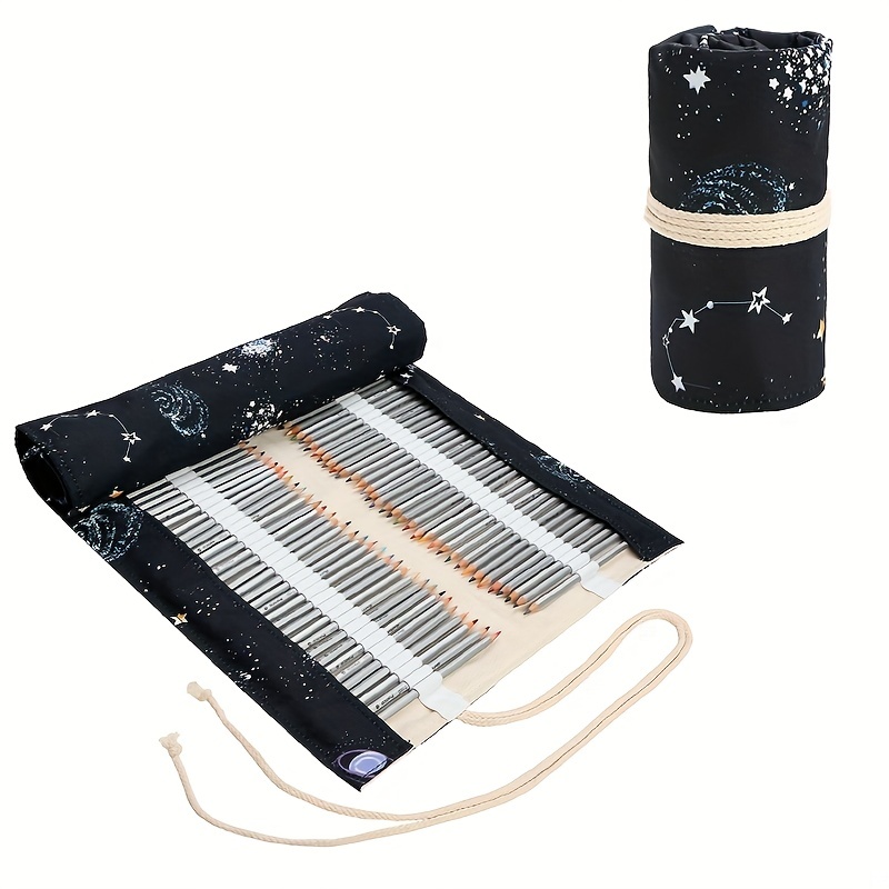 Sagasave Canvas Pencil Roll Wrap Pencil Holder Organizer for 36/48/72 Sketching Drawing Colored Pencils, Size: 72 Holes, Black