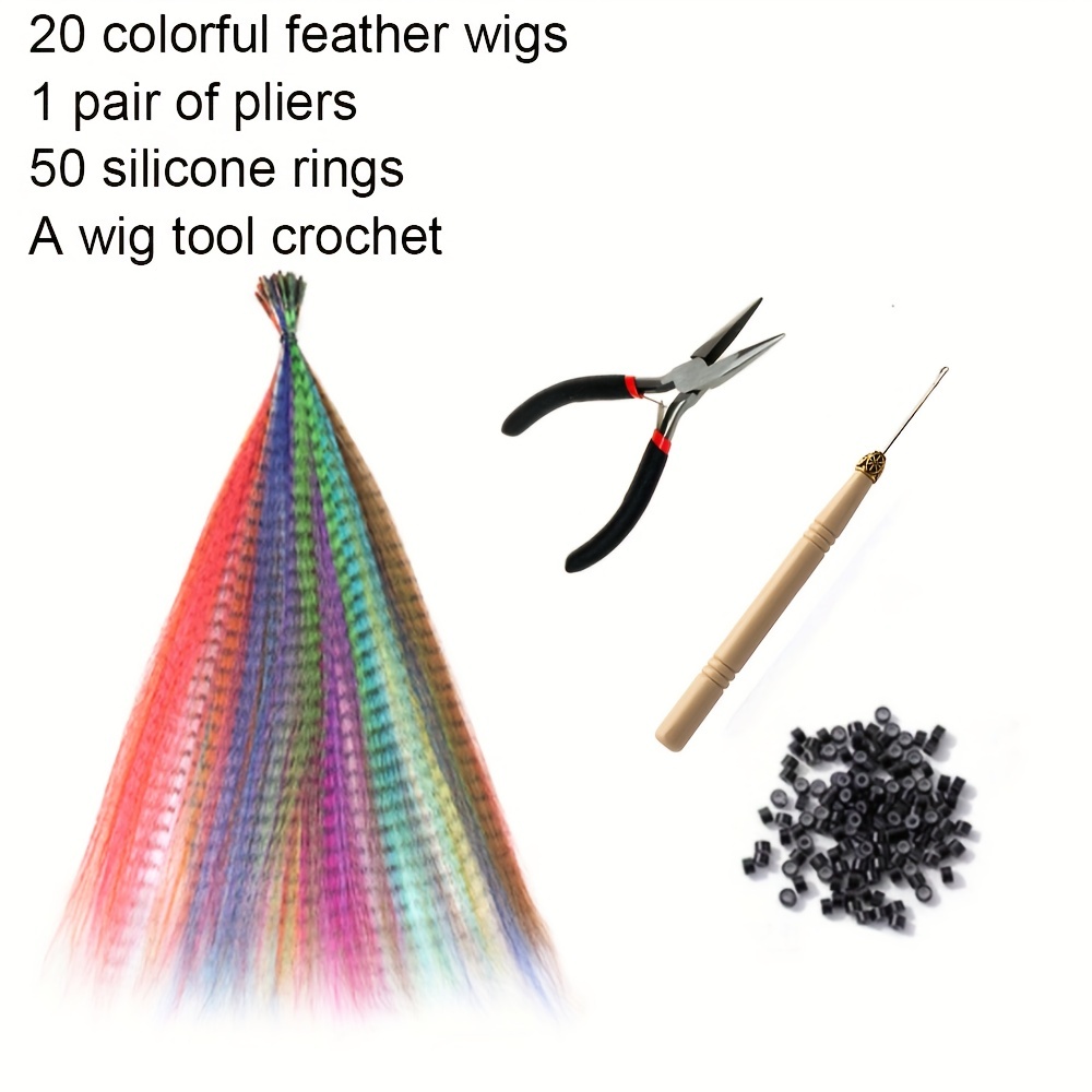 Synthetic Colored I-Tip Faux Feather Hair Extensions, Human Hair Extensions 16 20 Strands/Pack Women's Heat Resistant Fiber Wig Accessories,Temu