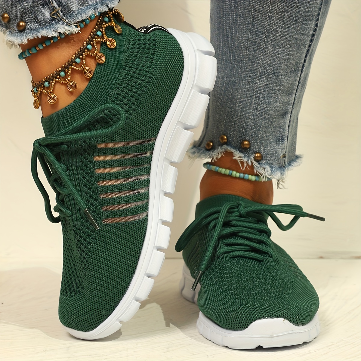 Green sale mesh trainers