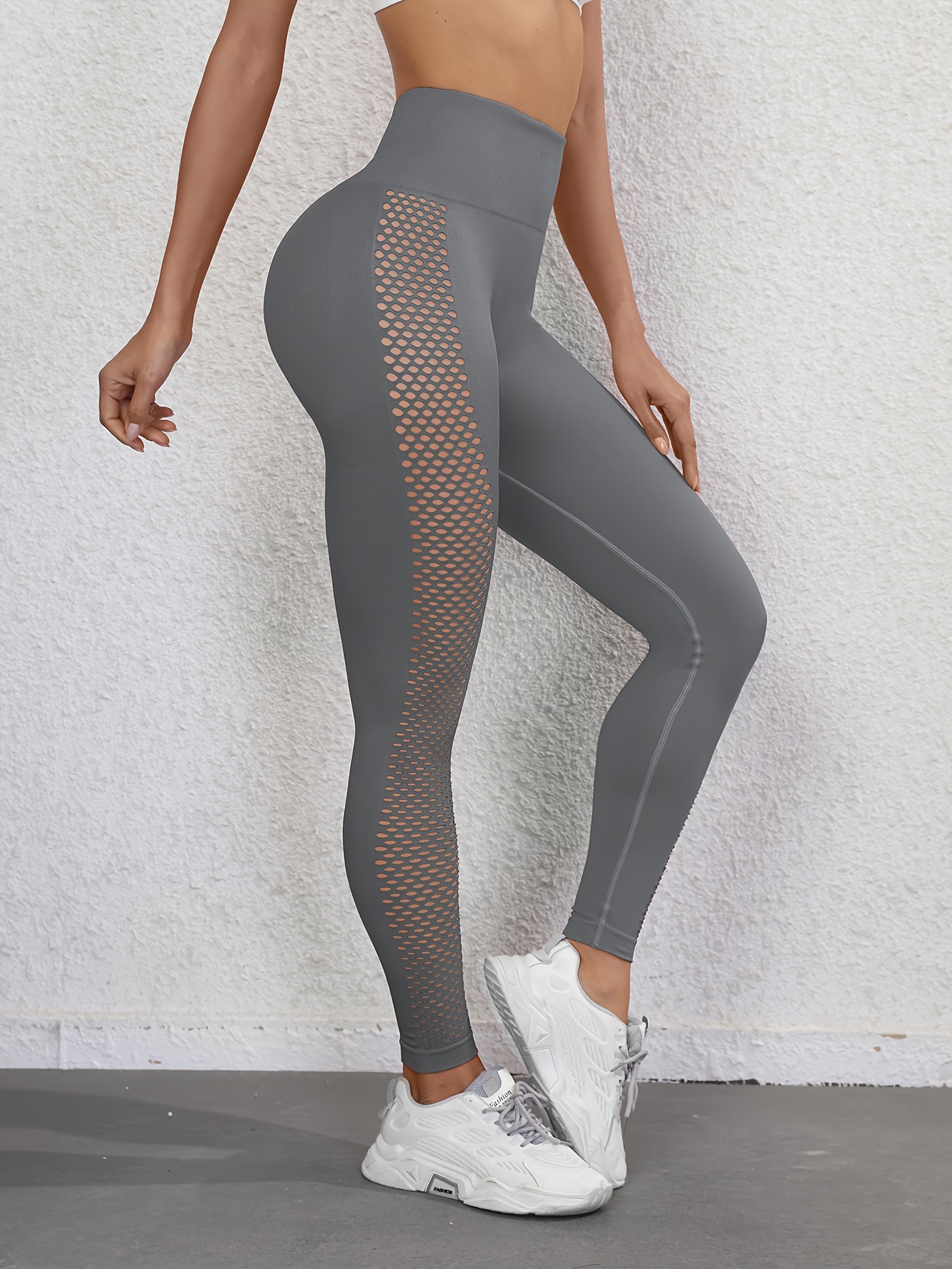 Aayomet Women's Mesh Patchwork Leggings Sports Long Leg Elastic Pants  Fitness Yoga Pants Transparent Yoga Pants (Gray, L) 