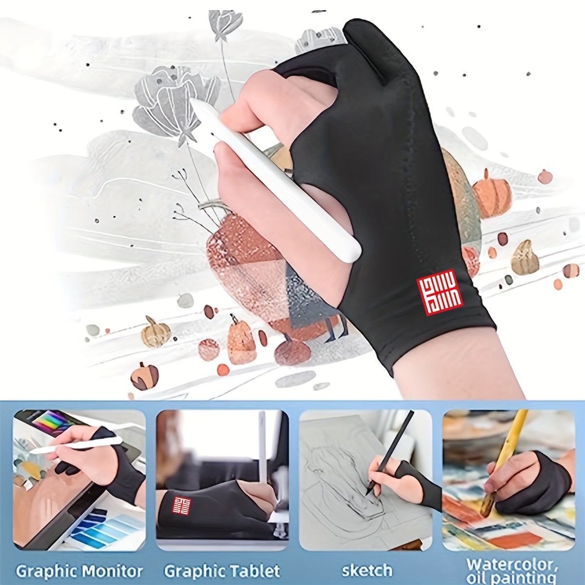 Cheap Digital Artist Glove Black 2 Finger Anti-fouling Gloves For  Drawing/Painting/Graphic 1Pc Durable