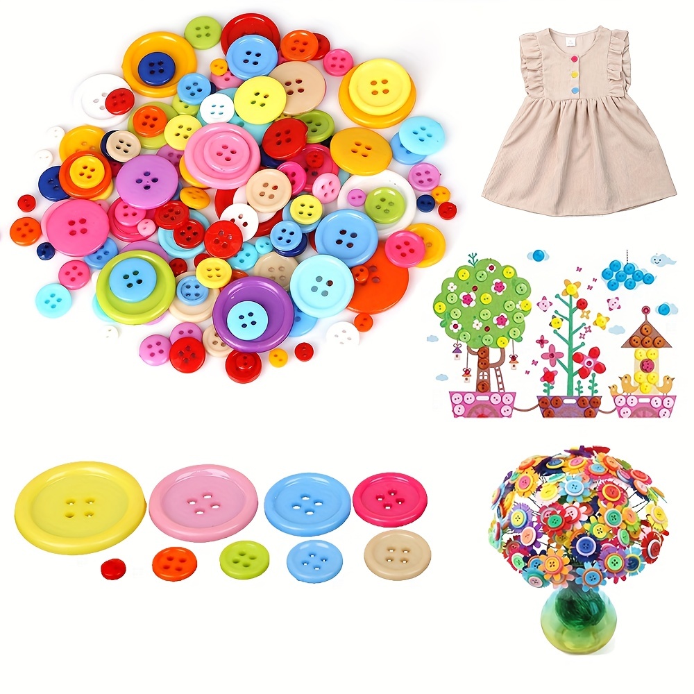 100 PCS Assorted Mixed Color Resin Buttons, 4 Holes Round Craft Buttons,  DIY Crafts Children's Manual Button Painting 