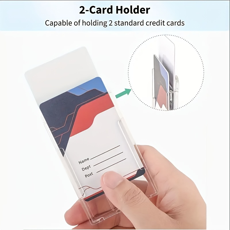 Hard Plastic Badge Holder, Clear Id Badge Name Card Holder With Easy Access  Thumb Slot,can Hold 2 Cards, Vertical Style - Temu